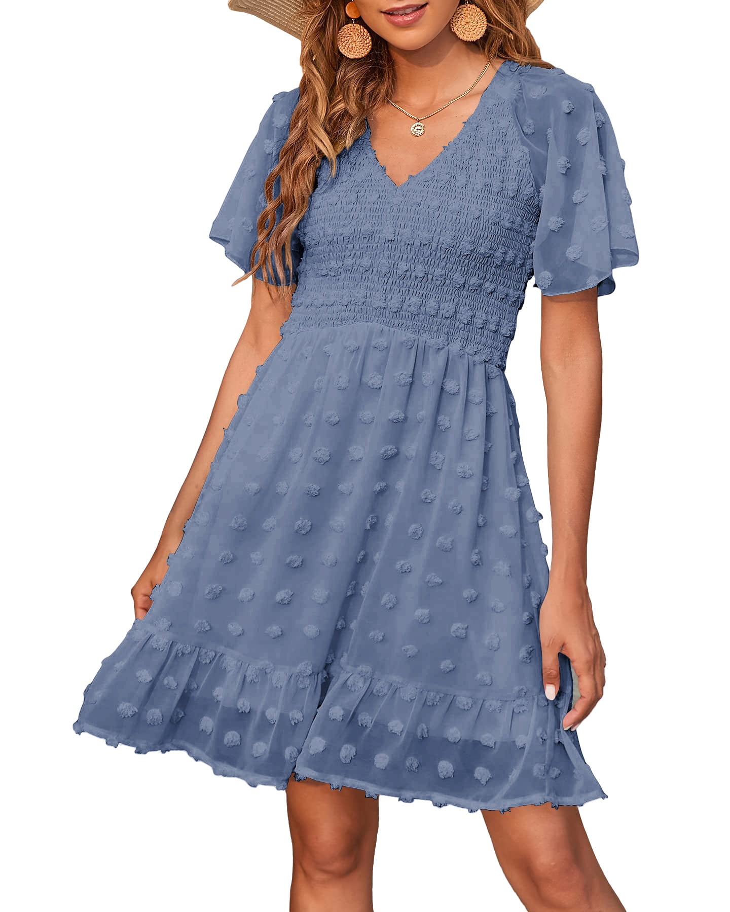 Casual Vacation Floral Print Bandage V Neck Beach Short Sleeve Dress