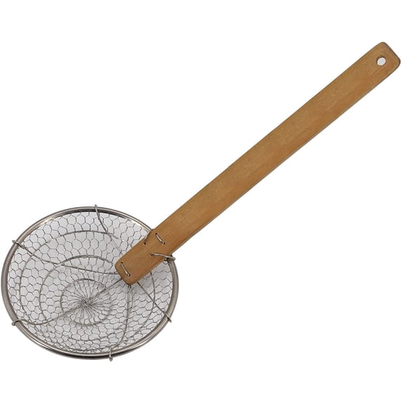 XIOP Bamboo Strainer Coarse Skimmer Kitchen Stainless Steel Spider Strainer with Natural Bamboo Handle Frying Spider Spoon Cooking Pasta 4 Inch 7 Inch 12 Inch-240524