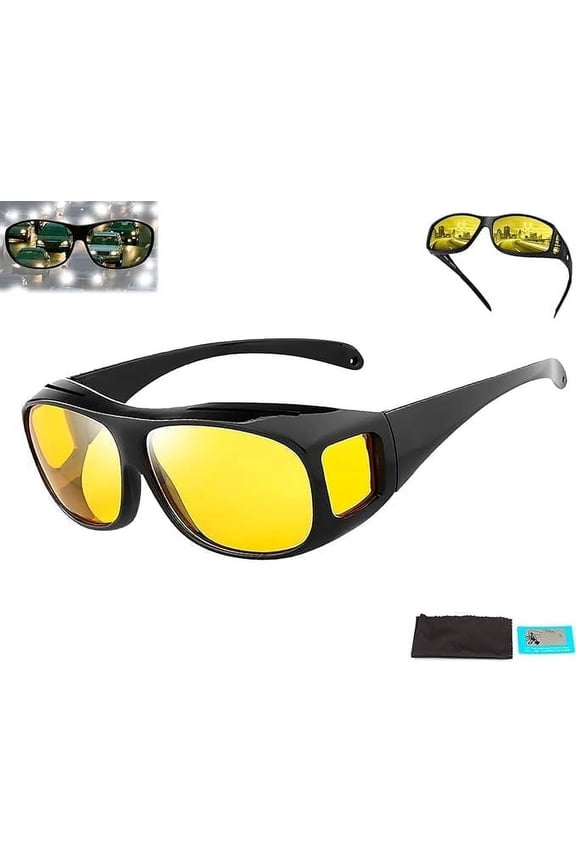 Night Vision Driving Glasses Fit Over Glasses for Men Women, Anti Glare Polarized Nighttime Glasses HD Yellow Lens, Driving Sunglasses with Glare Cut Technology-0906
