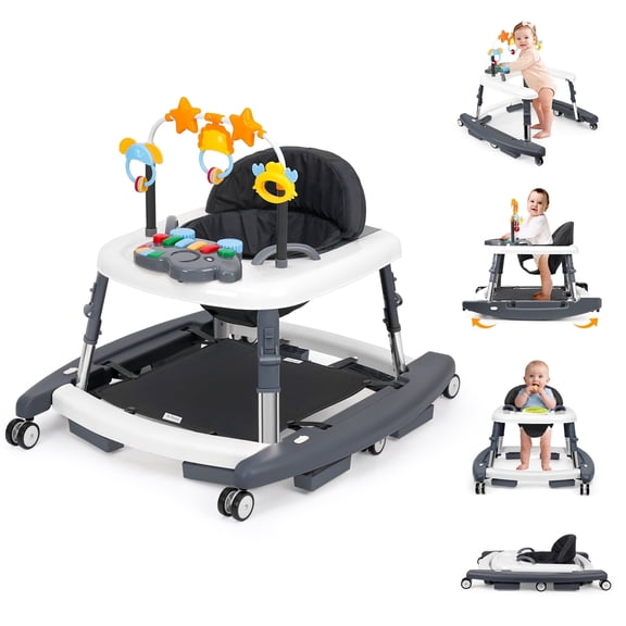 XIOYIG 5 in 1 Baby Walker, Music and Lights Walker for Baby Boy Girls 6-18 Months, Foldable Baby Walkers with Wheels and Bouncer Combo Portable, Toddler Infant Walker with Adjustable Height