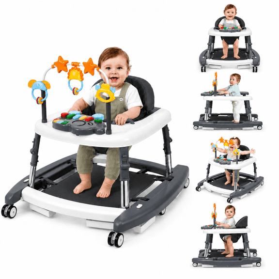 XIOYIG 5 in 1 Baby Walker, Music and Lights for Baby Boys Girls 6-18 Months, Foldable with Wheels and Bouncer Combo Portable, Toddler Infant Walker with Adjustable Height