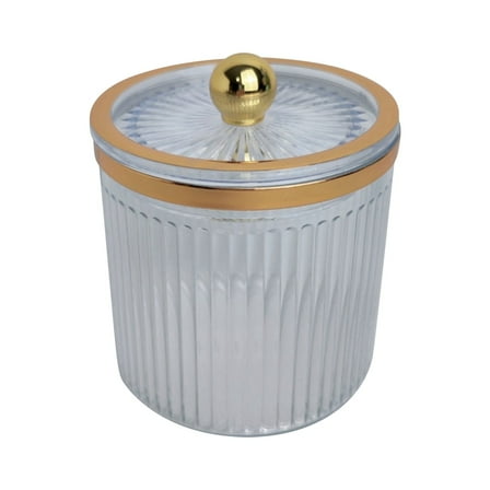 XIPYYK 1-Pack Glass Qtip Holder Dispenser Set for Cotton Ball, Swab, Round Pads, Floss Picks - Bathroom Canister Storage Organization and Vanity Makeup Organizer(Clear)