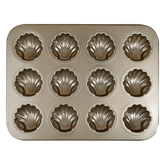 XIPYYKM 1 Pack Nonstick Madeleine Pan, 12-Cup Commercial Carbon Steel Madeleine Cookies Trays for Oven Baking, Warp Resistant Bakeware Round Shell Shape Cake Pans