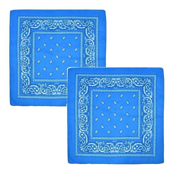 XIPYYKM 2 Pcs Bandanas Multi-Purpose Bandanas Paisley Cowboy Polyester Headbands 22x22 inch (Lake Blue, 2Pcs)