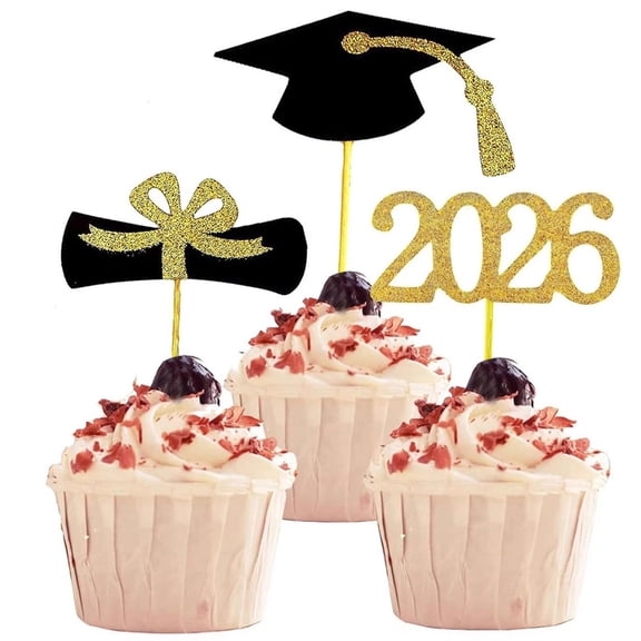 XIPYYKM 2026 Graduation Cupcake Toppers, 12 PCS Food/Appetizer Picks for Graduation Party Mini Cake Decorations, Diploma, 2026, Grad Cap Set 12 Pieces