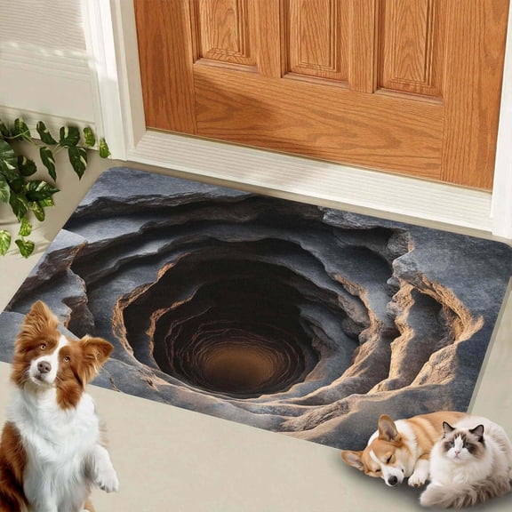 XIPYYKM 2026 New 3D Rugs Optical Illusion, Dog Gets Scared of 3D Hole Carpet, Test & Play with Your Dog or Cat, Rug That Looks Like a Hole, Non-Slip Floor Mat for Indoor & Outdoor, 24x16inch