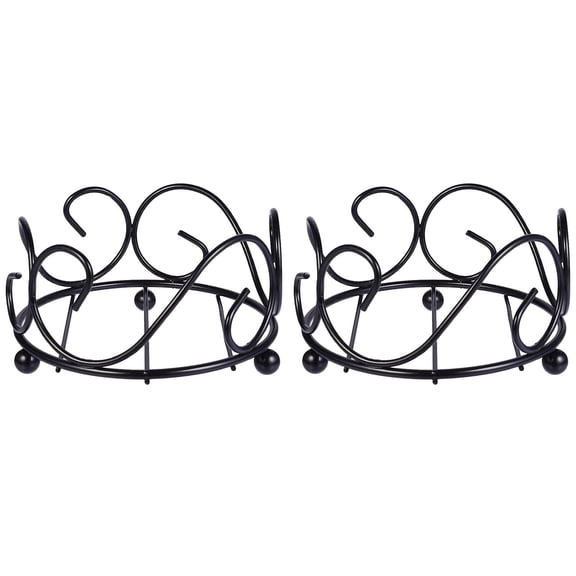 XIPYYKM 2Pcs Iron Wrought Coaster Holder Pot, Vintage Coaster Holder Round, Black Iron Metal Coaster Holder Wave Charm Beach House Home Bar Coaster Holder Storage Caddy