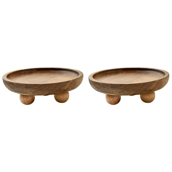 XIPYYKM 2Pcs Small Wooden Riser Wooden Pedestal for Display Tray Display Riser for Entry Table Farmhouse Kitchen Tabletop Centerpieces , Round 5.12x1.77inch