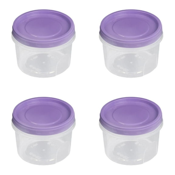 XIPYYKM 4 Pack 10 oz Freezer Containers with Lid Reusable Deli Freezer Storage Containers Stackable Plastic Thick Twist Top Jar for Takeout Food Round Wide Mouth Lunch Snack