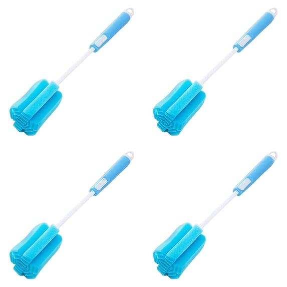 XIPYYKM 4 Pcs Bottles Dishwashing Foam Sponge Brush with Adjustable Long Handle for Coffee Glasses Pot Milk Cup Mugs Wine Bottle Kitchen Clean