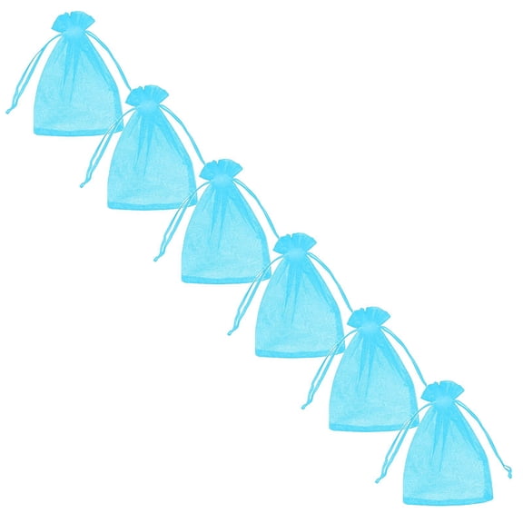 XIPYYKM 6Pcs Sky Blue Organza Bags 2.8 x 3.6 Inch, Small Mesh Gift Bags Drawstring for Wedding Favors, Gift Bag Bulk for Candy, Jewelry, Soap, Cute Goodie Bag Sachet for Party Favor & Valentine Gifts