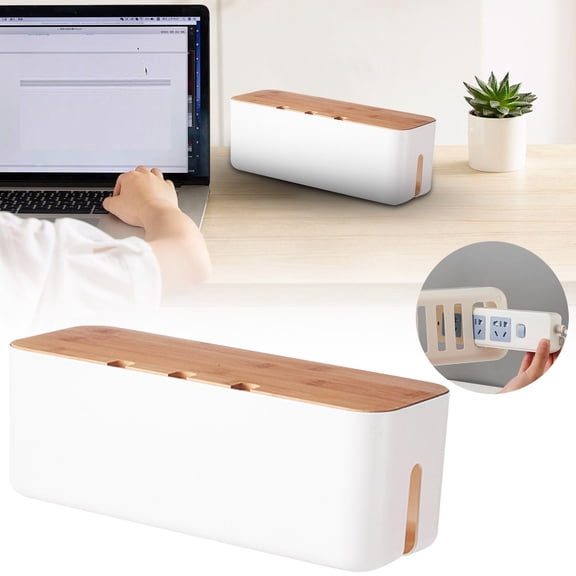 XIPYYKM Cable Management Box Small White, Extension Cord Organizer for Power Stripe Surge Protector Wire Management Concealer Cover Hider for Desktop Home Office Kitchen (White, 3 Holes)