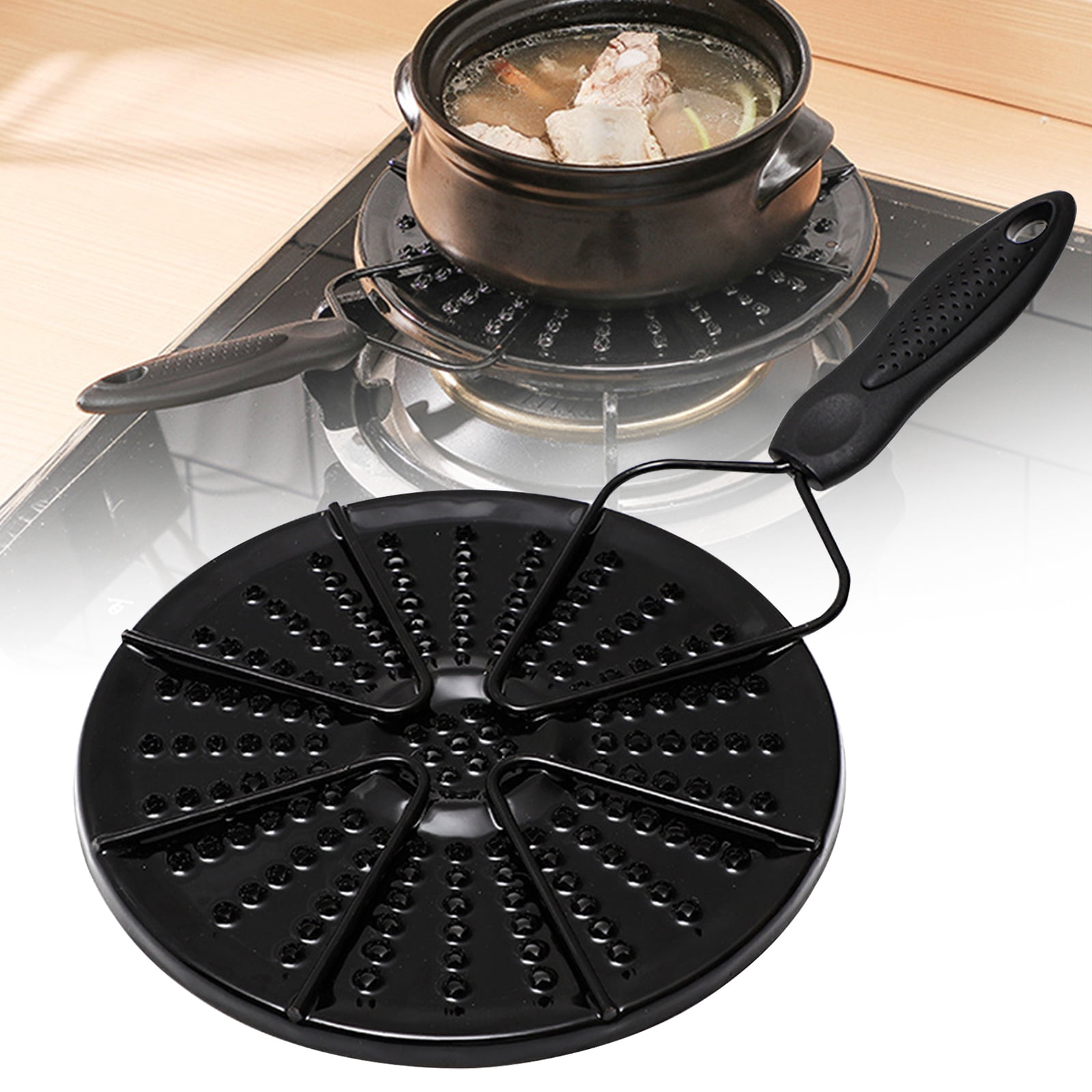 XIPYYKM Enamel Heat Diffuser Plate with Handle 14.96x7.48Inch Heat Conduction Simmer Plate for Gas & Electric Stoves Even Cooking and Burn Prevention Ideal for Milk and Porridge