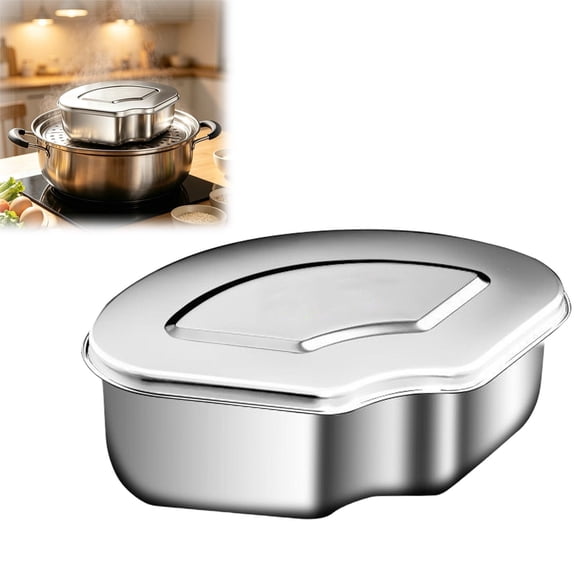 XIPYYKM Stainless Steel Food Steamer Box Tray with Lid, Individual Fan-shaped Steaming Grid, Multipurpose Divided Steaming Plate, for Seafood, Vegetable, Food