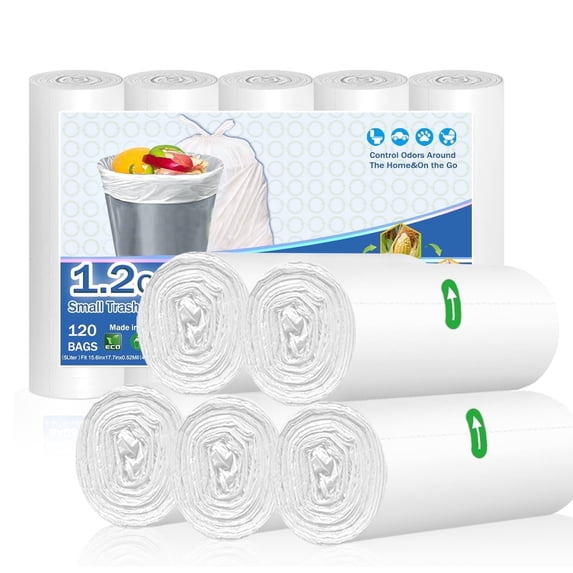 XIQIYY 1.2 Gallon Trash Bags ,strong Wastebasket Bin Liners , white small Garbage Bags ,120 per Pack,for Bathroom,Bedroom ,Office,Kitchen.