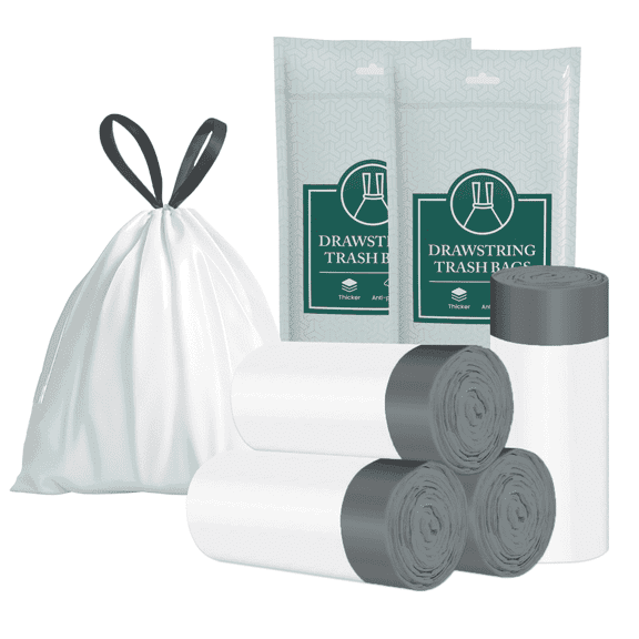 XIQIYY 4 Gallon Drawstring Garbage Bags, Strong Kitchen Garbage Bags in Dispenser Packs,4 Rolls,White
