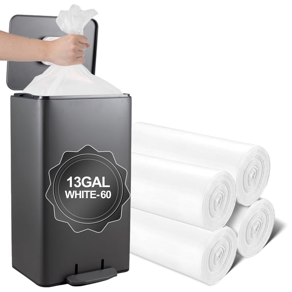 XIQIYY 13 Gallon Trash Bags ,50 Liter Wastebasket Bin Liners ,White Large Garbage Bags ,60per Pack,for Bathroom,Bedroom ,Office,Kitchen.