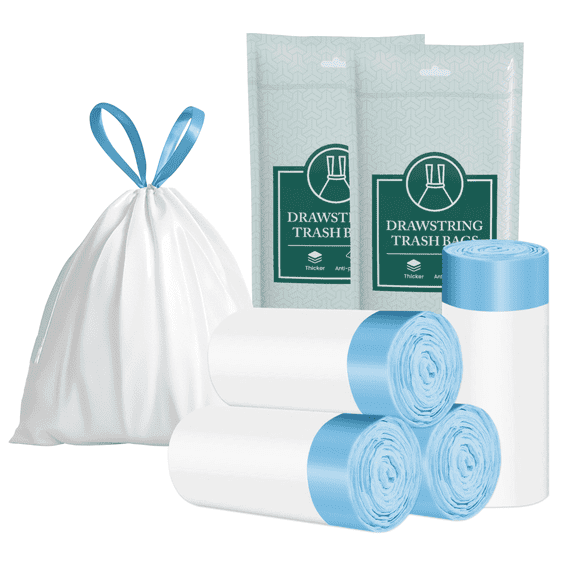 XIQIYY 5L Trash Bags , 80 Count Small Drawstring Kitchen Garbage Bags, 4 Rolls in Dispenser Packs, White
