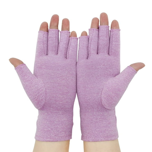 XIRQI 1 Pair Arthritis Gloves Fingerless Gloves Cotton Compression Gloves Rheumatic Osteoarthritis Pressure Gloves Half Finger Gloves for Men and Women, purple, Medium