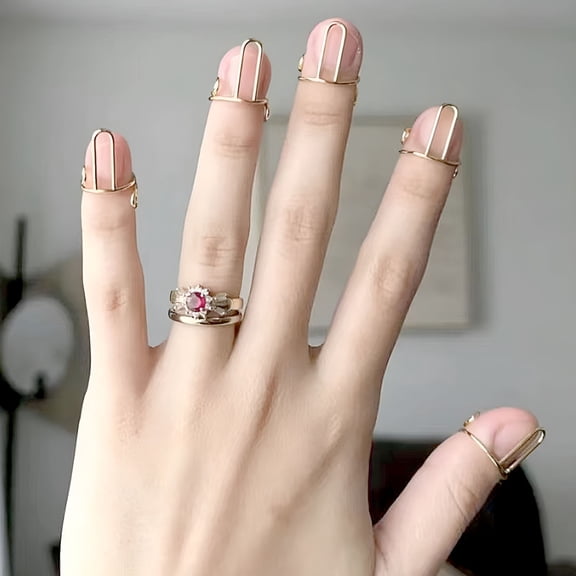 XIRQI 10 Pcs Fingertip Nail Rings Detachable Anti-rust Polish Copper Break Bad Habits Prevent Nail Biting for Nail Biters Fingertip Nail Guard Protectors Golden