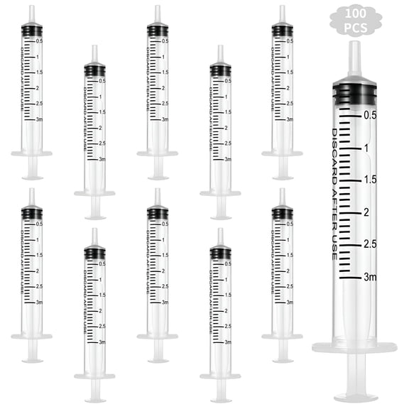 XIRQI 100 PCS 3ml Syringe No Needle, 3cc Individually Sealed Luer Slip Tip Syringes for Infants, Measuring Liquids, Feeding Pets, Home Care