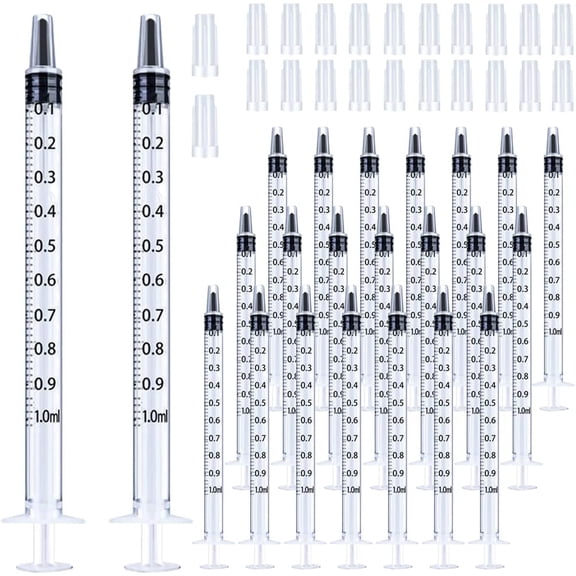 XIRQI 100 Pack 1Ml Syringe with Cap for Liquid,1Cc Plastic Small Syringes with Cover,Non-Sterile,No Needle