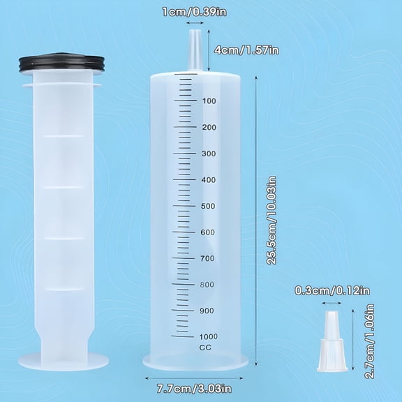 XIRQI 1000ml Large Plastic Syringe with Tip Adapter, Leak-Proof Dispenser for Oil Paint Watering, Sterile Sealed Lab Tool for Scientific Liquid Transfer and Industrial Use
