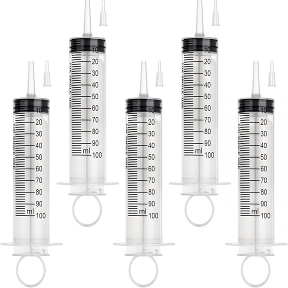XIRQI 100Ml Large Syringe,Plastic Syringes for Liquid with Tip Adapter,Syringe for Scientific Labs,Oil Transfer,Plant Watering&Refilling,Individual Sealed,5 Pack