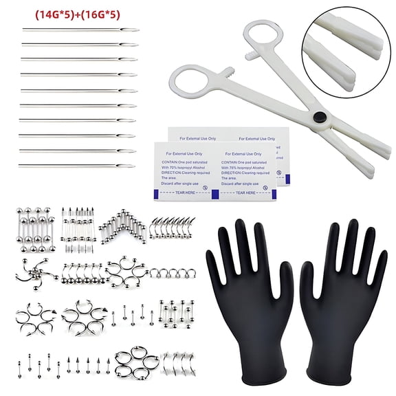 XIRQI 102pcs Body Piercing Kit With Needle Pack Nose Septum Belly Button Piercing Tool