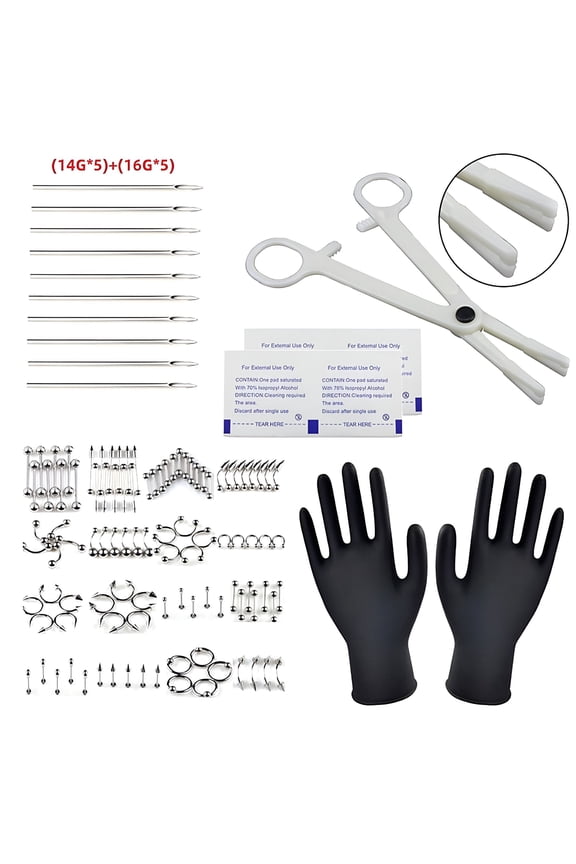 102pcs Body Piercing Kit With Needle Pack Nose Septum Belly Button Piercing Tool