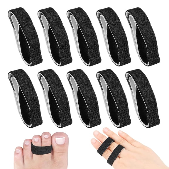 XIRQI 10Pcs Buddy Tape Finger Straps,Hook and Loop Splint for Finger Buddy Straps,Indexfinger Splint Buddy Tape Washable and Reusable Toe Straighteners for Curled Toes to Support(Black)