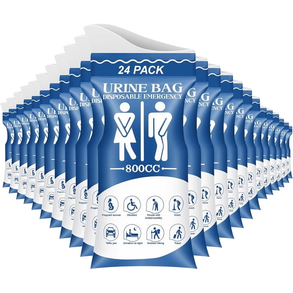 XIRQI 12/24 Pack Disposable Urine Bags-800ml Leakproof,Odorless,Wide Opening Travel Pee Bags for Women & Men | Emergency Urinal with Super Absorbent Gel for Road Trips,Camping,Car,Hiking
