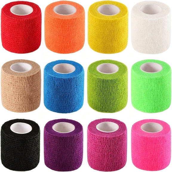 XIRQI 12 Pack 2" X 5 Yards Self Adhesive Elastic Bandage Wrap Stretch Self-Adherent Tape for First Aid,Sports,Wrist,Ankle,Pet Care Vet Wrap(12 Colors)