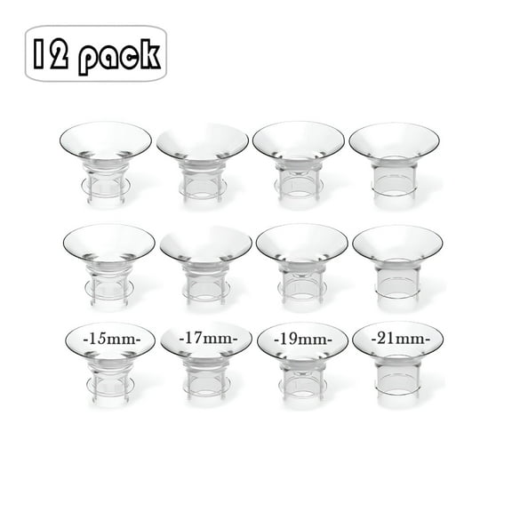 XIRQI 12 Silicone Flange Inserts 15/17/19/21mm for 24mm breast pump shields/flanges, compatible with multiple wearable breast pumps, reducing nipple passage to 15/17/19/21mm