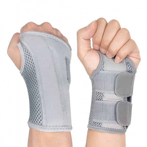 XIRQI 1Pc Left Hand L-Grey Wrist Brace Night Wrist Sleep Supports Splints Arm Stabilizer with Compression Sleeve Adjustable Straps, for Tendonitis Arthritis Pain Relief
