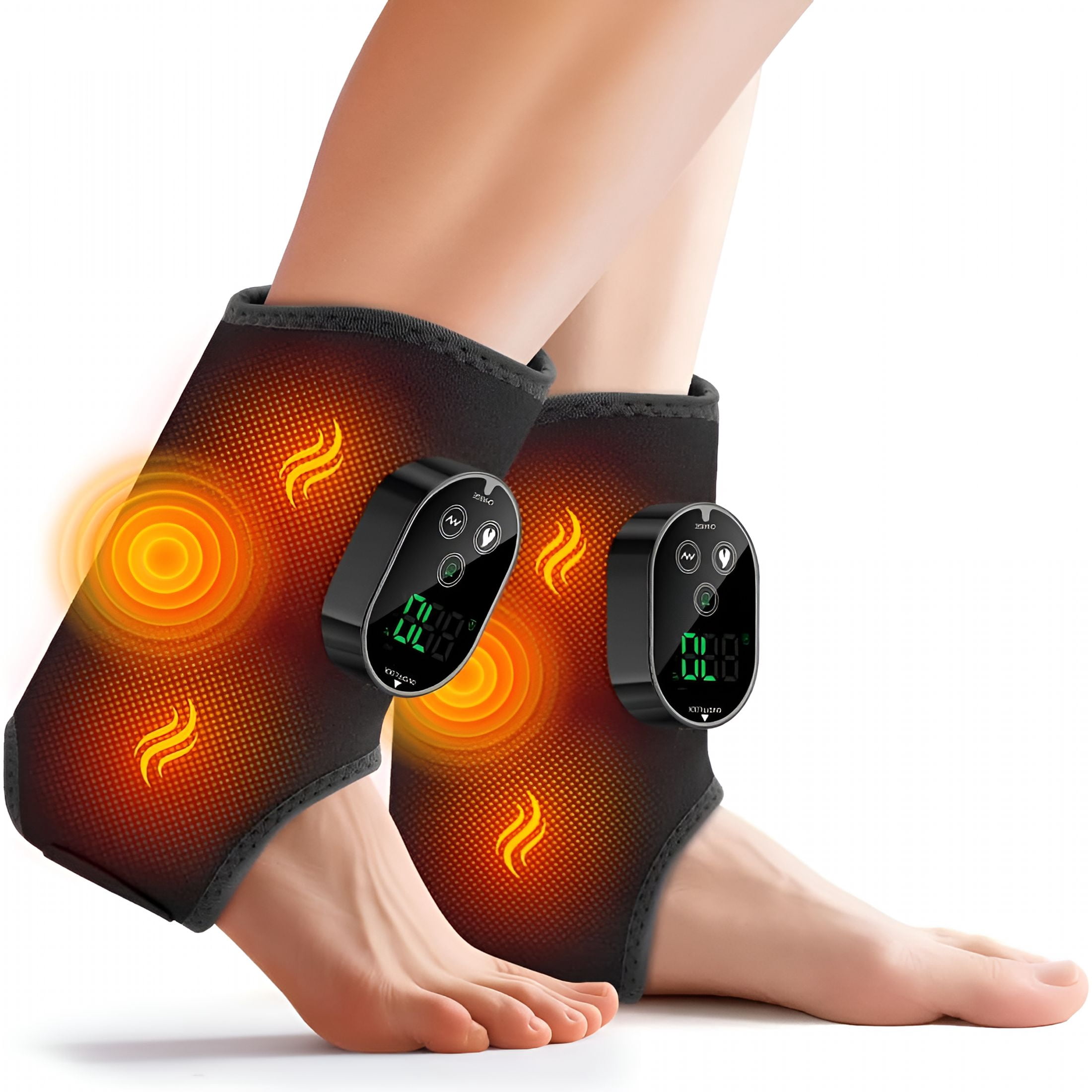 XIRQI 2-Pack Cordless Foot Massager for Neuropathy,Foot and Ankle Massager,Ankle Heating Pad with Massage,6 Heat Levels & 3 Massage Modes with Timer (Black)