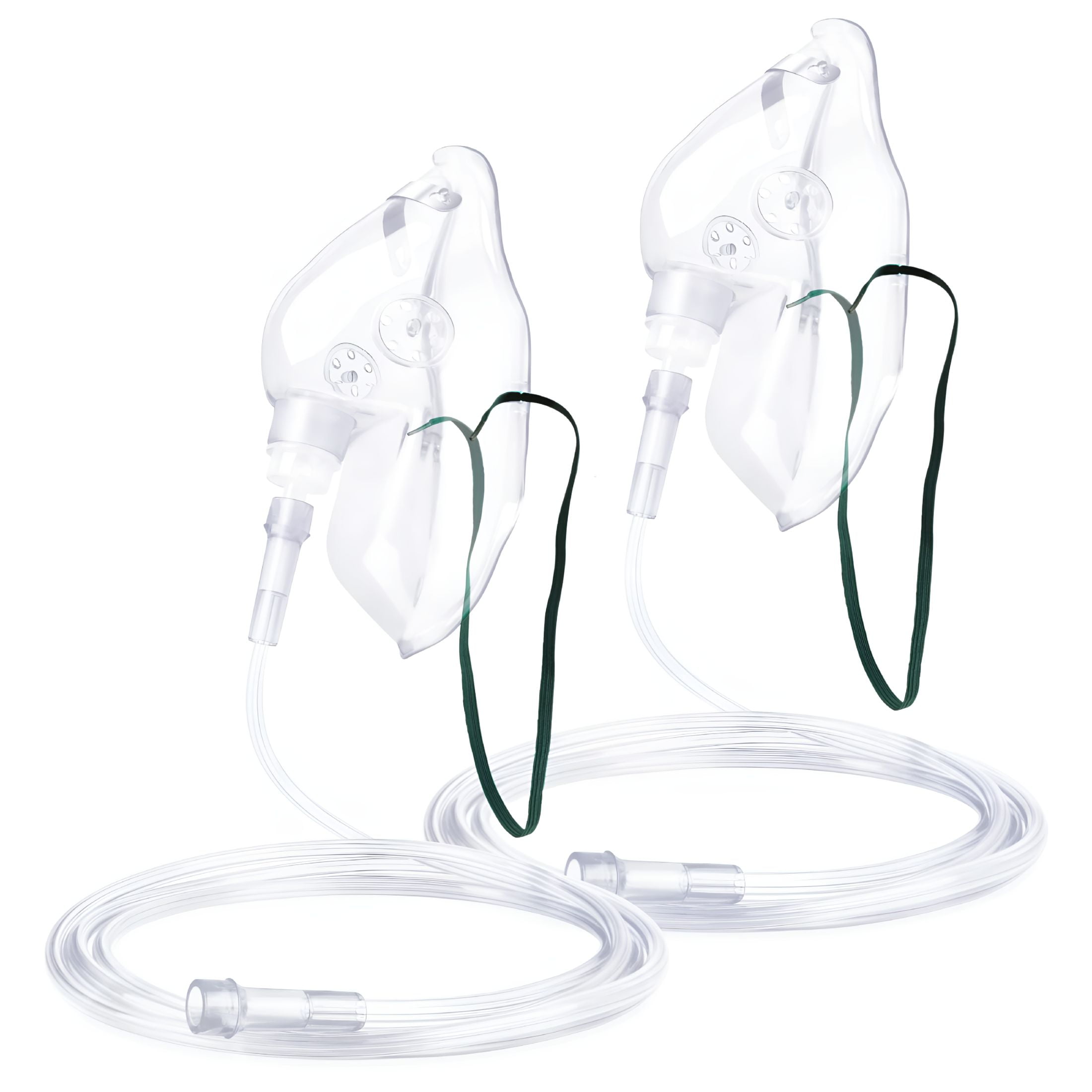 XIRQI 2 Pack Oxygen Mask for Face Adult with 6.6' Tube & Adjustable Elastic Strap-Size L (Clear)