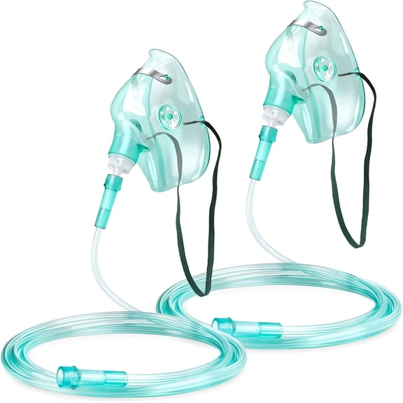 XIRQI 2 Pack Oxygen Mask for Face Adult with 6.6' Tube & Adjustable Elastic Strap - Size M - No Cup