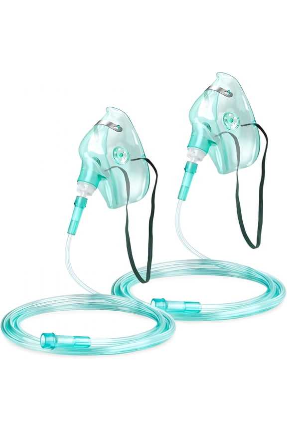 2 Pack Oxygen Mask for Face Adult with 6.6' Tube & Adjustable Elastic Strap - Size M - No Cup