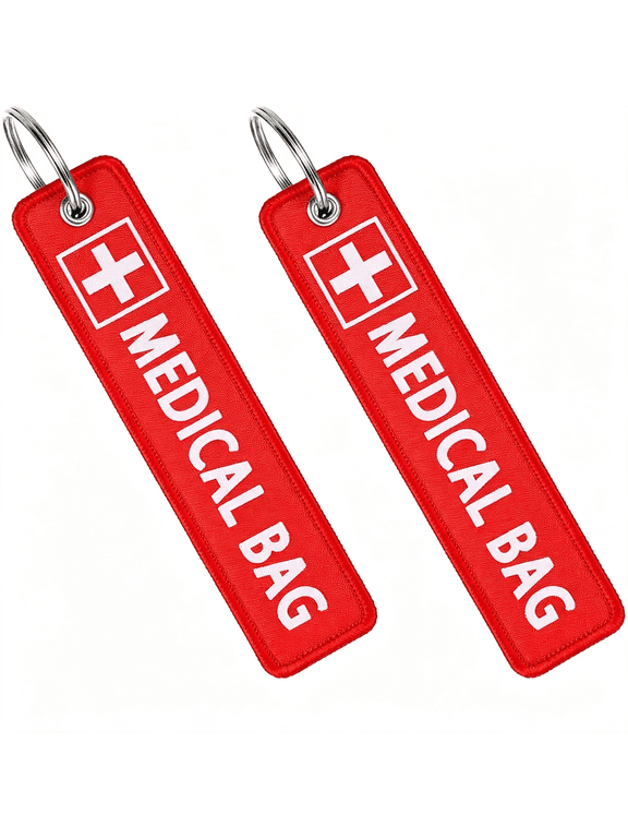2 Pcs Medical Alert Bag Tags, Medical Equipment Luggage Tag Double-Sided Travel Tag, Red Key Identification Tags Medicals Id Accessories for Luggage Purse Backpacks
