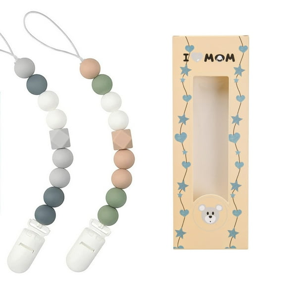 XIRQI 2 Pcs Pacifier Clip,Silicone Pacifier Clip for Boys & Girls,Soft and Safe Baby Binky Chain,Pacifier Clip with Teething Relief,Green and Grey