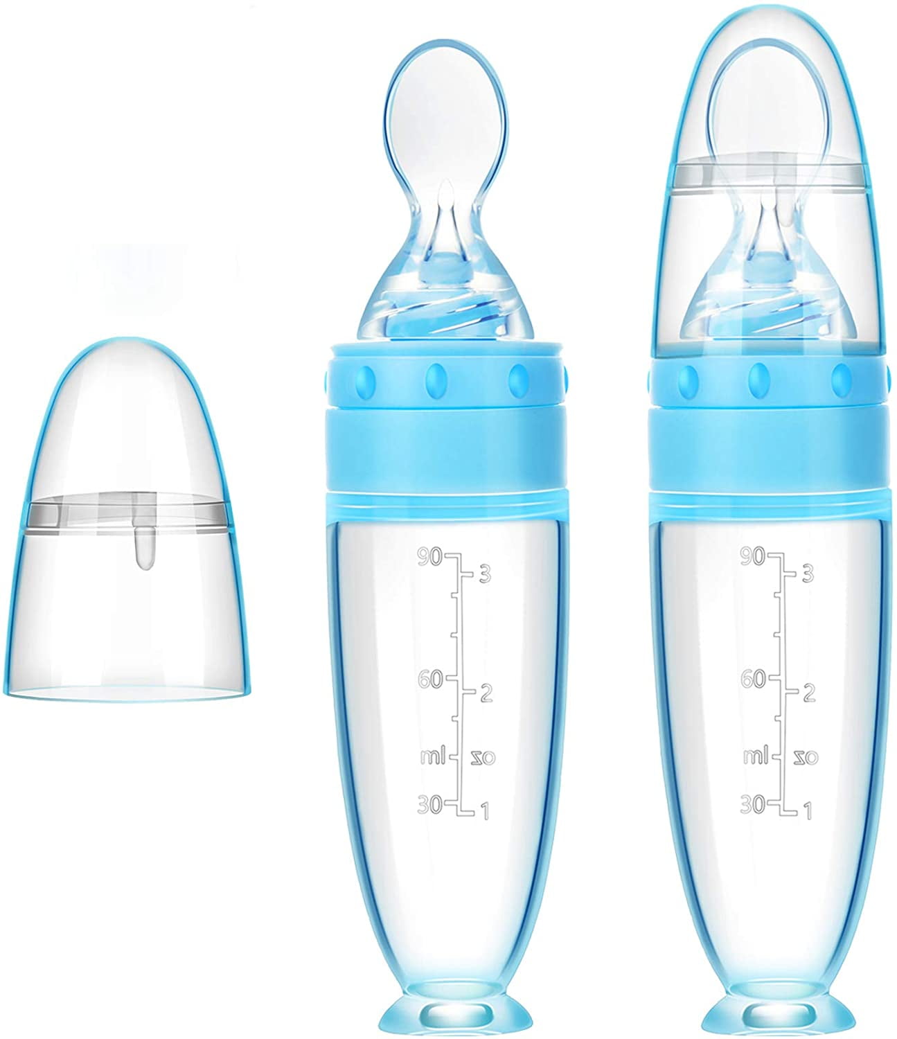 2 Pieces Baby Silicone Feeding Bottle Spoon Baby Food Feeder with Standing Base for Infant 0-24 Months Dispensing and Feeding