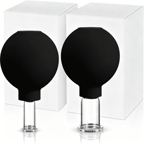 XIRQI 2 Pieces Facial Cupping Set,Glass Cupping Cups Silicone Cups Vacuum Suction for Face Skin Back Shoulder Muscle(1 Inch and 0.65 Inch Diameter,Black)