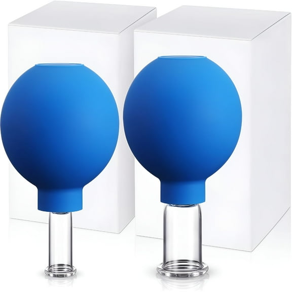 XIRQI 2 Pieces Glass Cupping Set,Facial Cupping Cups Glass Silicone Cups Vacuum Suction for Face Skin Back Shoulder Muscle(1 Inch and 0.4 Inch Diameter,Blue)