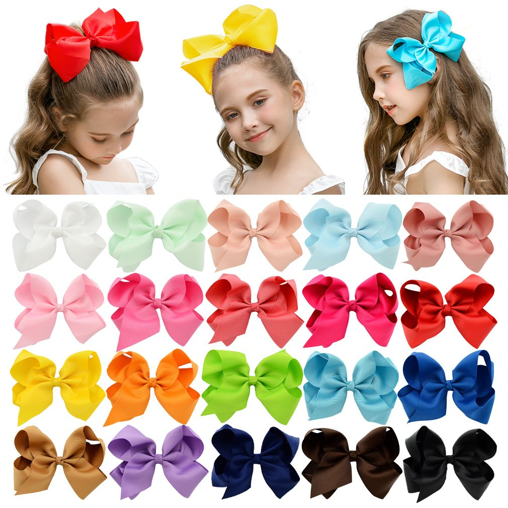 20 PCS 6 Inch Hair Bows Clips Grosgrain Ribbon Bows Large Big Hair Bows Clips Alligator Hair Clips Hair Accessories for Teens Kids Toddlers - image 1 of 9