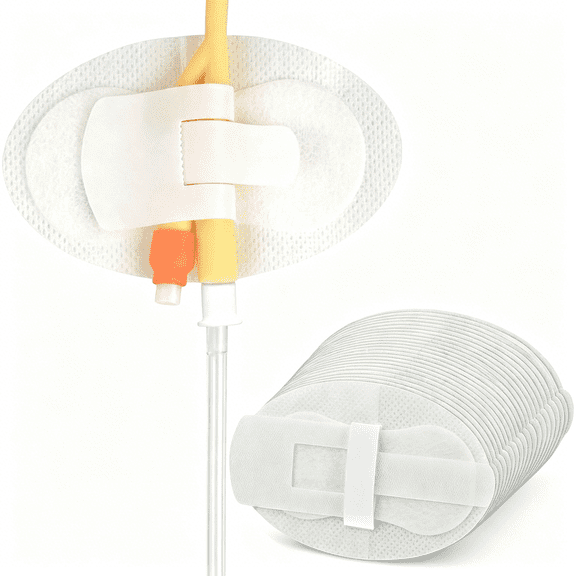 XIRQI 20 Pack Catheter Stabilization Device,Catheter Holder,Catheter Urinary Tube Fixation Patch for Nephrostomy,Peg,G-Tube,Adhesive Catheter Leg Strap Hook and Loop,Catheter Supplies,White