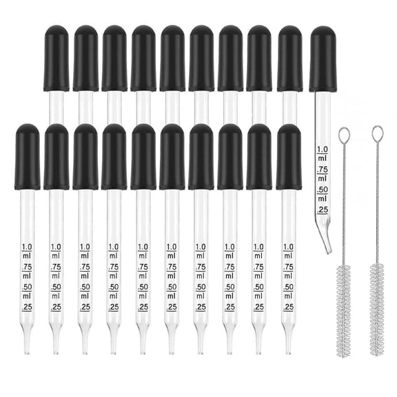 XIRQI 20 Pack Glass Pipette Dropper,Ear and Eye Dropper Bent & Straight Tips,1 Ml Droppers for Essential Oils,Lab,Crafts,Measuring and Transferring A Variety of Liquids