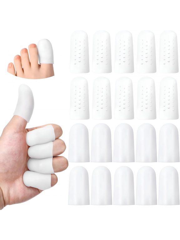 20 Pcs Gel Finger Cots with Air Holes,Nail Biting Prevention Finger Protectors Gloves,Relief Hand Eczema Fingers Covers for Healing Wounds Trigger Fingers Cracking(White)