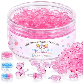 XIRQI 200 Pcs Mini Pacifiers Baby Shower Games,0.86 Acrylic Pacifiers in Clear Jar,Pacifier for Party Favors,Table Scatter,Gender Reveal Decoration Diy Craft (Pink)
