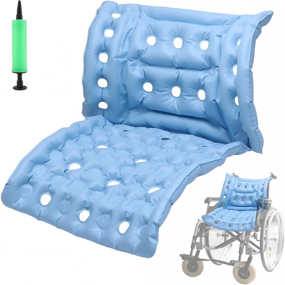 XIRQI 2026 New 1 Pack Inflatable Wheelchair Cushions,Blue Waffle Seat Cushions with Air Pump,Bed Sore Cushions for Butt,Square Recliner Cushion with Full Back,For Elderly Bedridden Patient